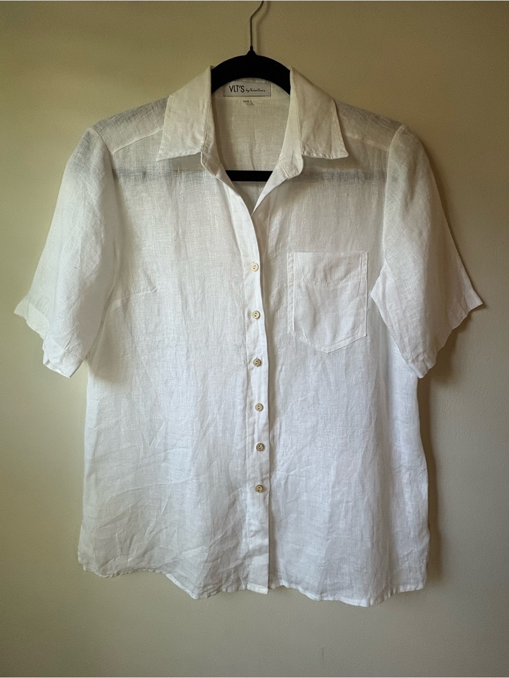 100% Linen White Short-Sleeve Shirt made in Italy